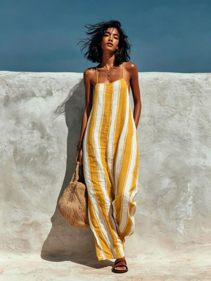 Women's Summer Striped Shoulder Strap Sleeveless Casual Women's Jumpsuit/clothing