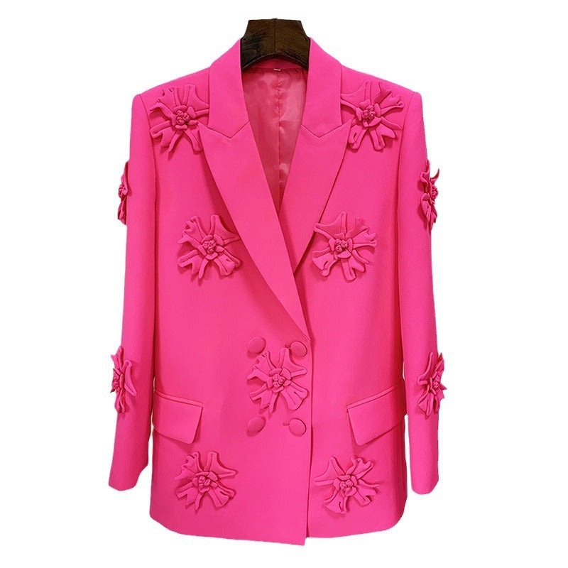 Glamorous Fashion Double-breasted Three-dimensional Flower Decorative Blazers