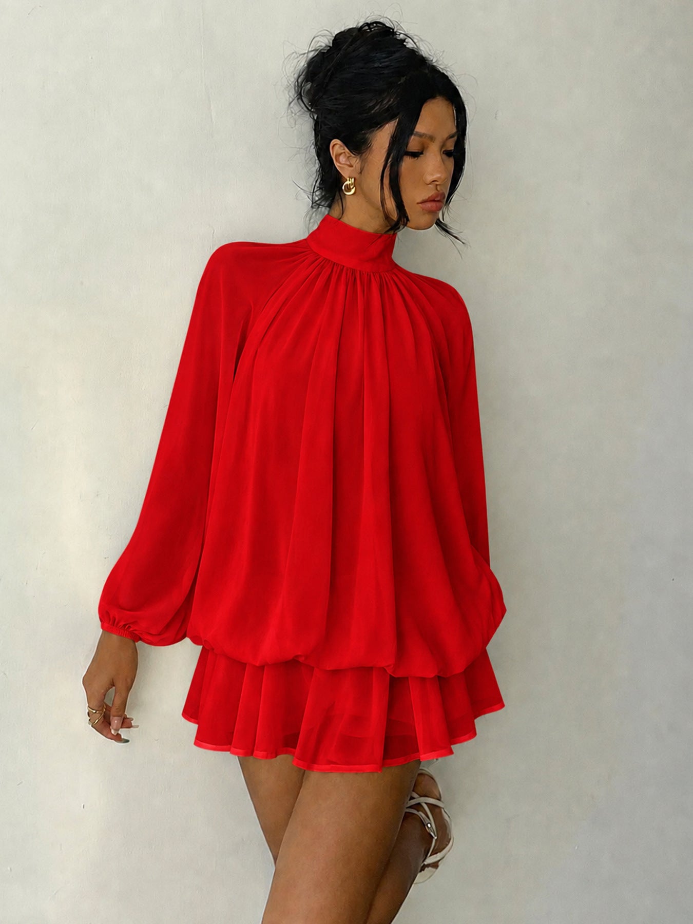 Women's Long-sleeved Versatile Fashion Slimming Solid Color Dress