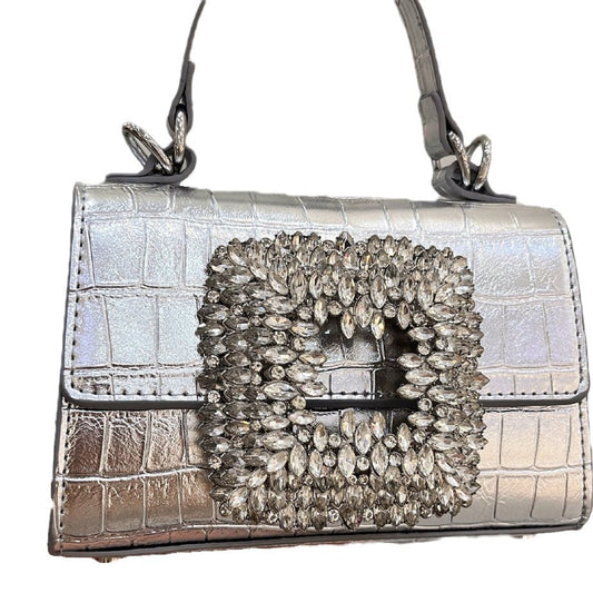 Women's Crocodile Pattern Super Flash Rhinestone Small Square Bags