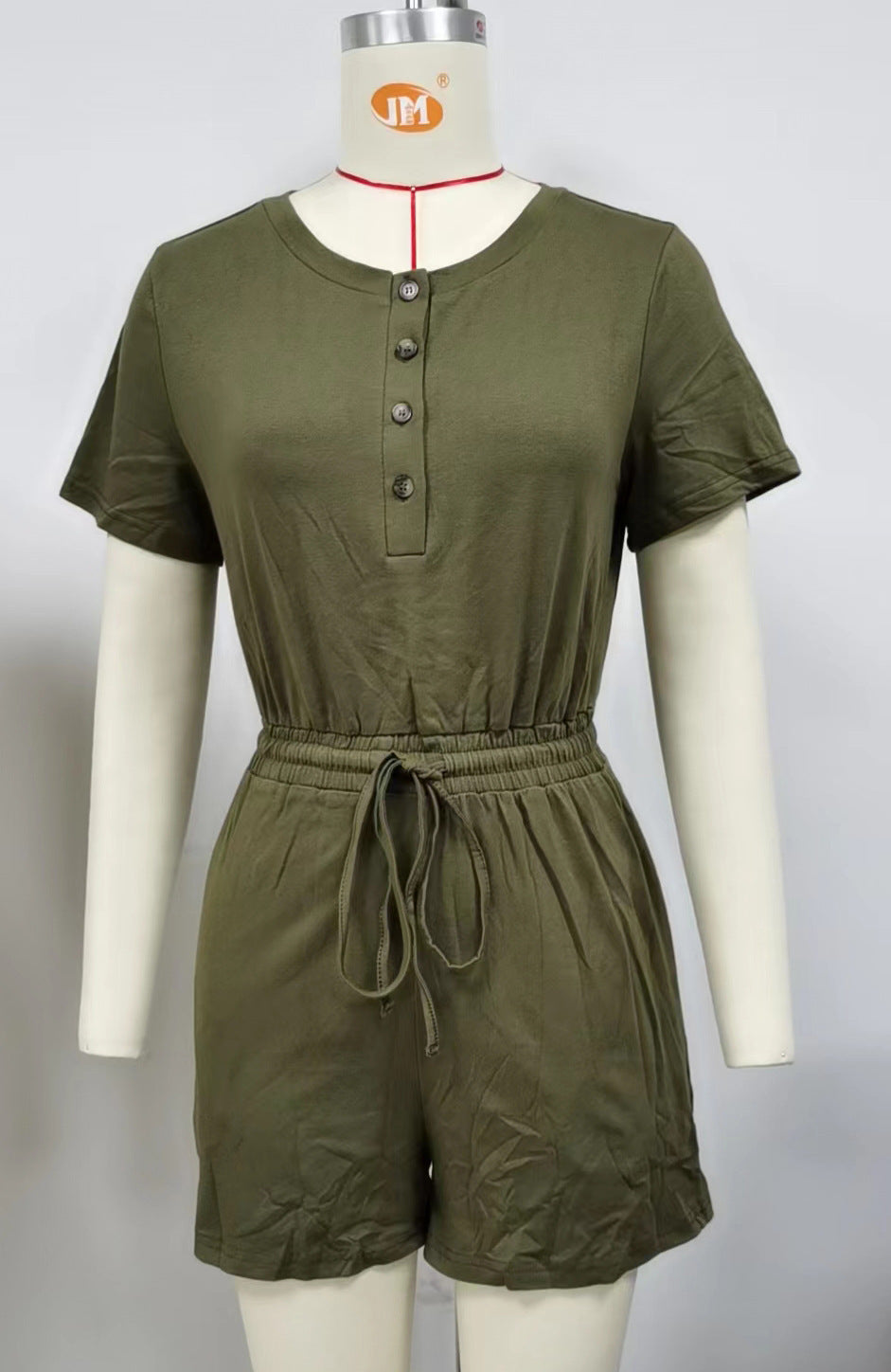 Solid Color Loose Sleeve Button Pocket Women's Jumpsuit/clothing