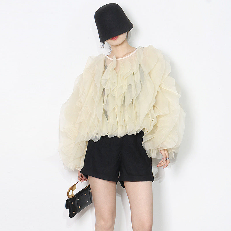 Women's Wear Shirt Design Ruffled Stitching Solid Blouses