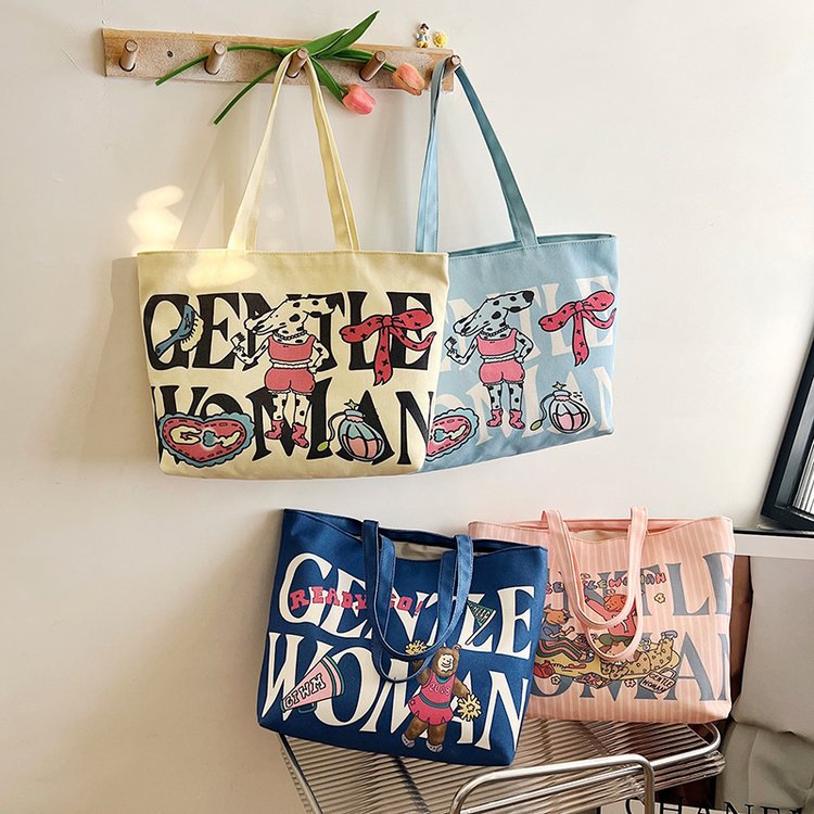 Letter Print Large Capacity Canvas Texture Tote Bags