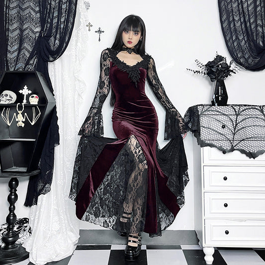 Women's Slim Fit Long Dress Dark Lace Dresses