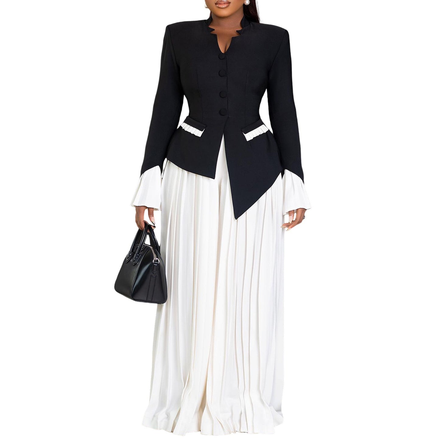 Elegant Flare Sleeve Pleated Wide Leg Two-piece Suits
