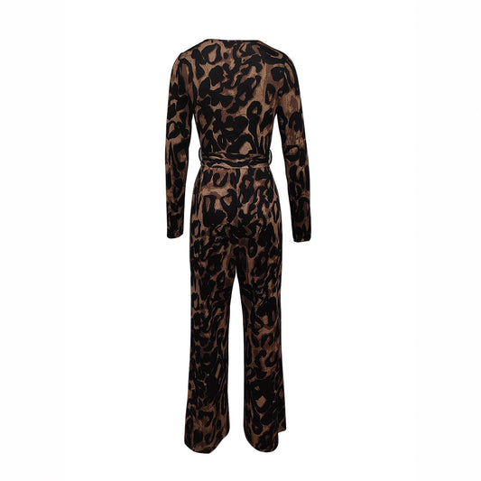Women's Leopard Pattern Long Sleeve Belted Warm Suits