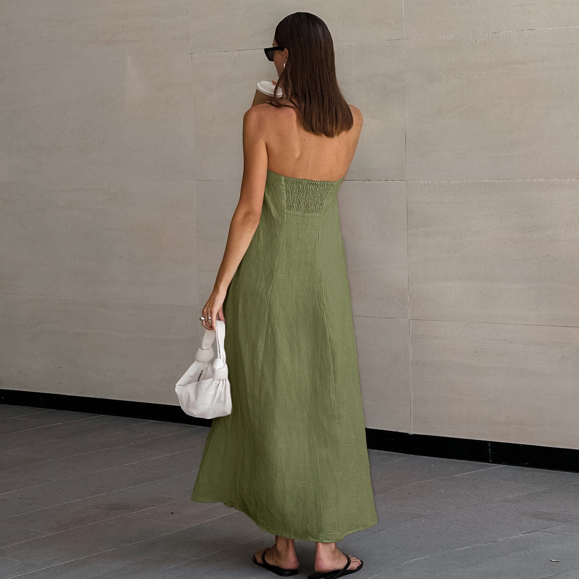 Women's Linen Tube Dress Vacation Casual Ramie Dresses