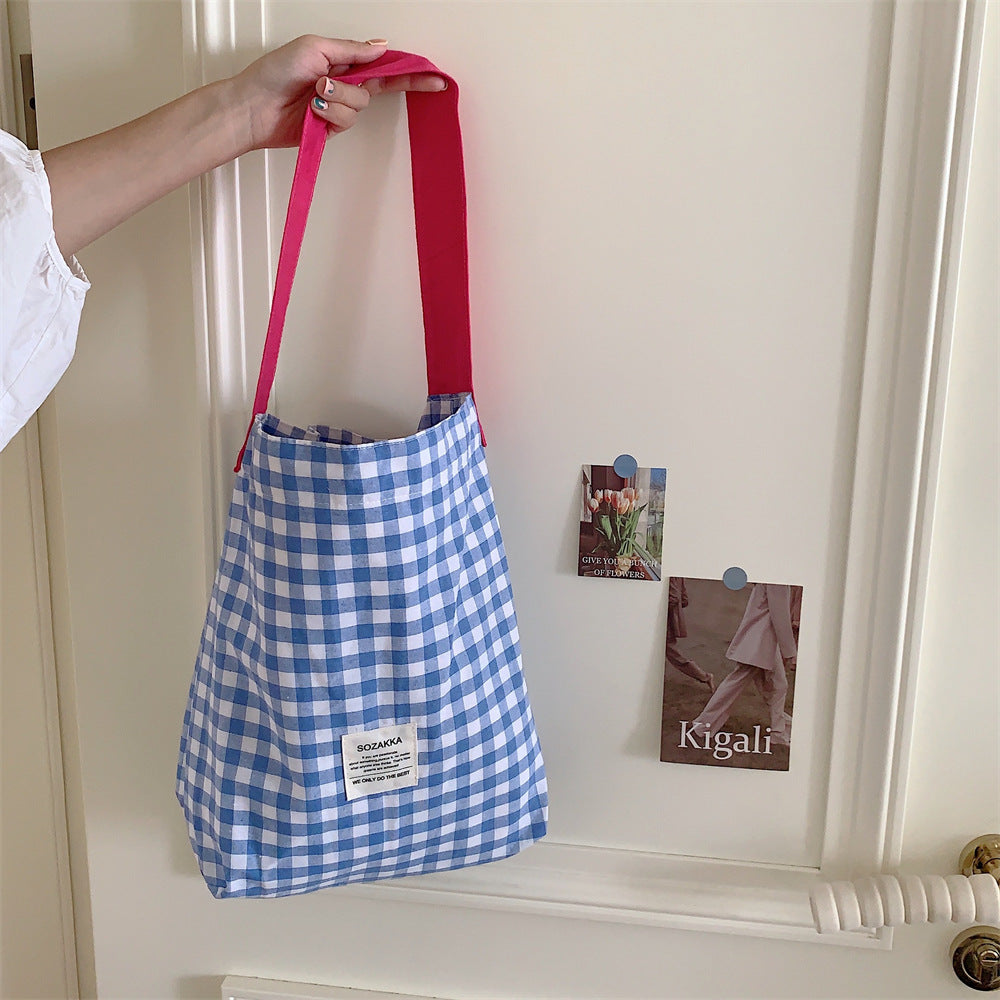 Canvas Female Check One College Art Shoulder Bags