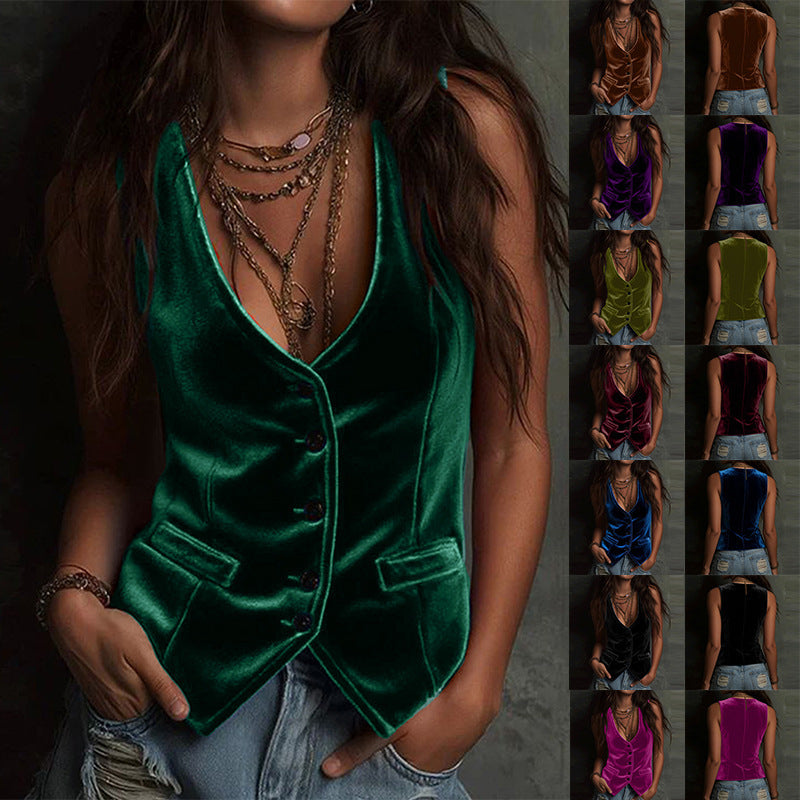 Comfortable Stylish Women's Button Sexy Sleeveless Women's Vest