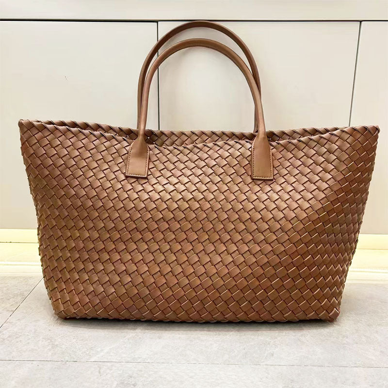 Women's Genuine Leather Design Woven Shopping Big Bags