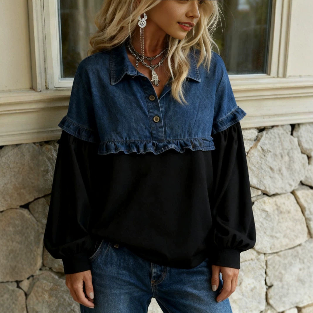 Women's Patchwork Casual Long Sleeve Sweatshirt Loose Women's Sweater, Sweater