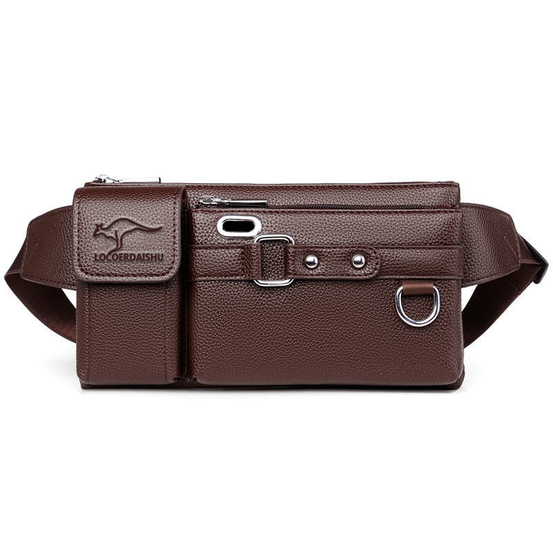 Men's Leather Texture Waterproof Trendy Large Capacity Men's Waist Packs
