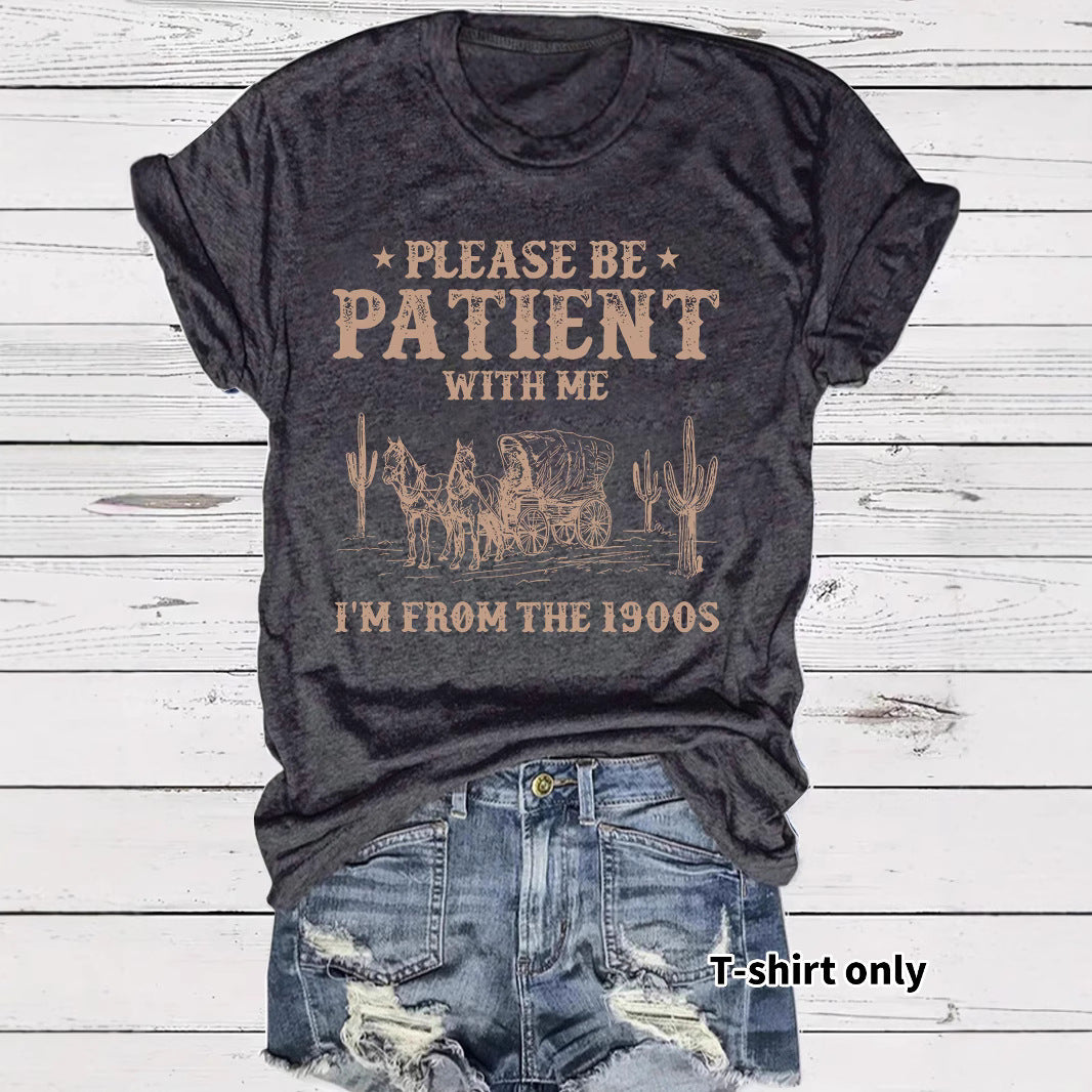Women's Denim Retro Pattern Round Neck Sleeve Shorts