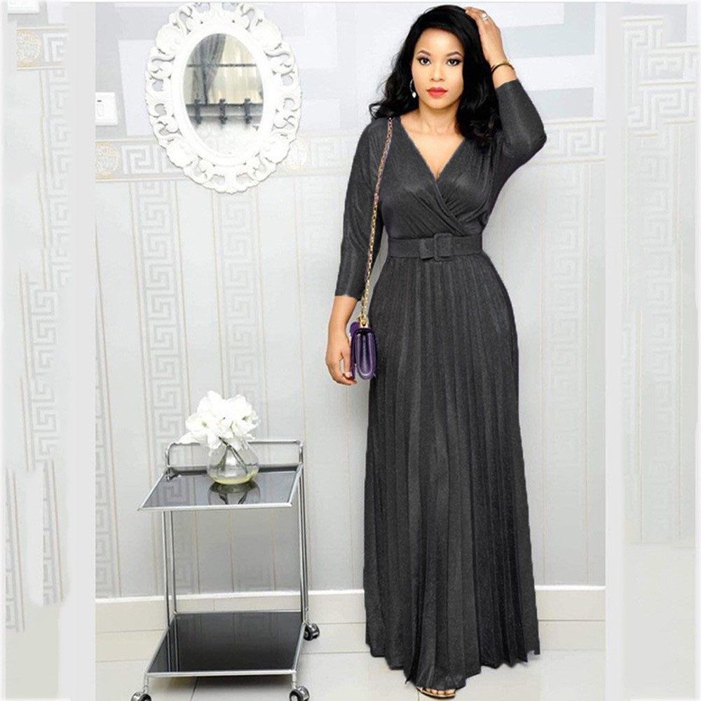 Women's African Wear Fashion Long Sleeve Bronzing Pleated Skirts