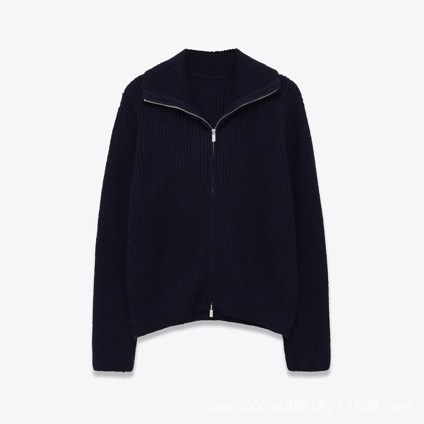 Pretty Double Zipper Lapel Casual Slimming Knitwear