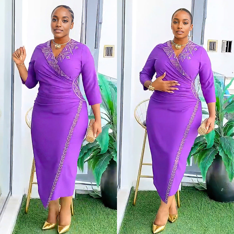 Women's Glamorous African Dress Fashion Rhinestone Plus Size