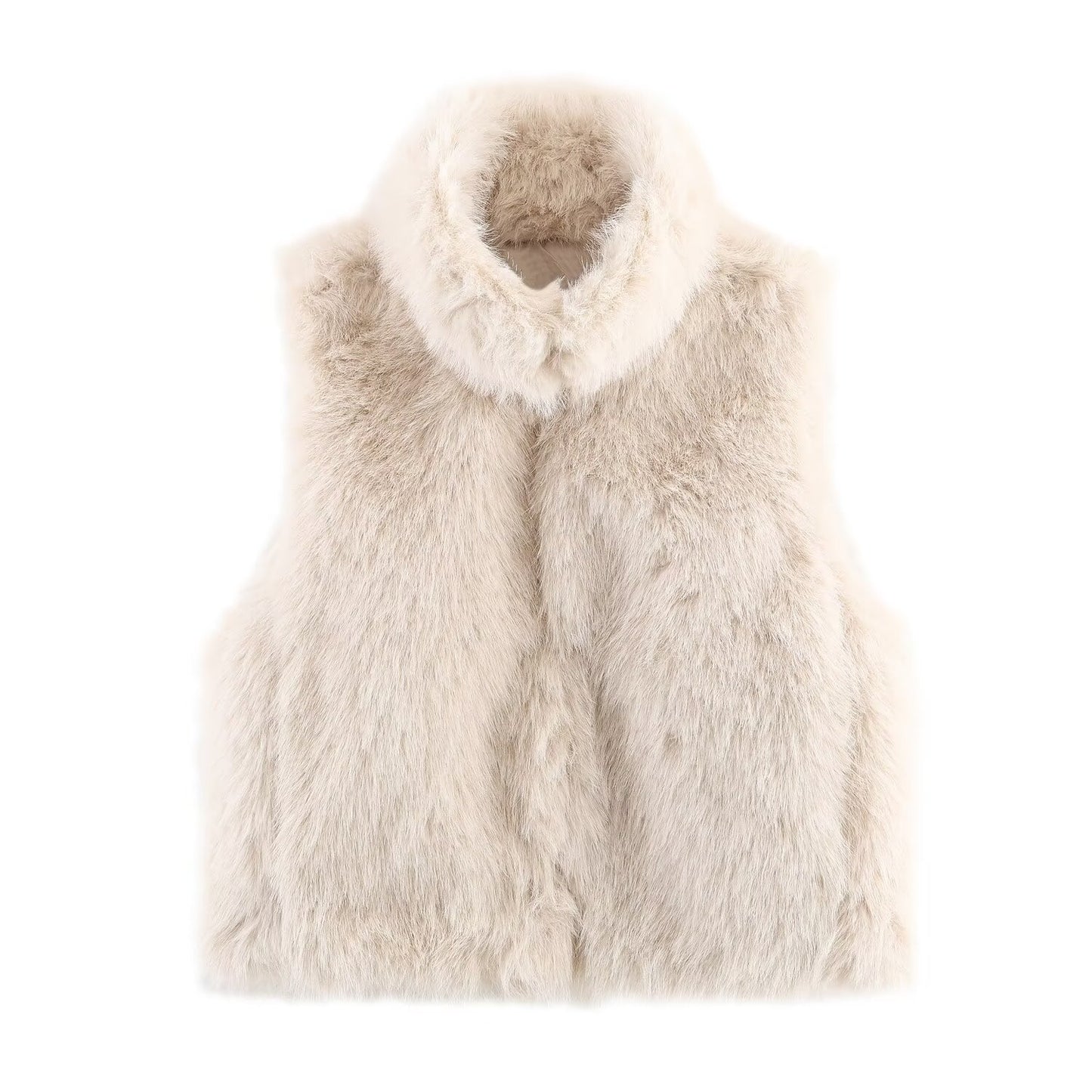 Women's Versatile Stand Collar Artificial Fur Zipper Solid Vests