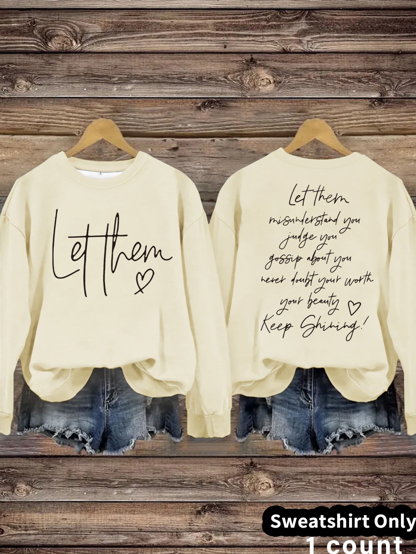 Women's Round Neck Letter Print Casual Loose Sweaters