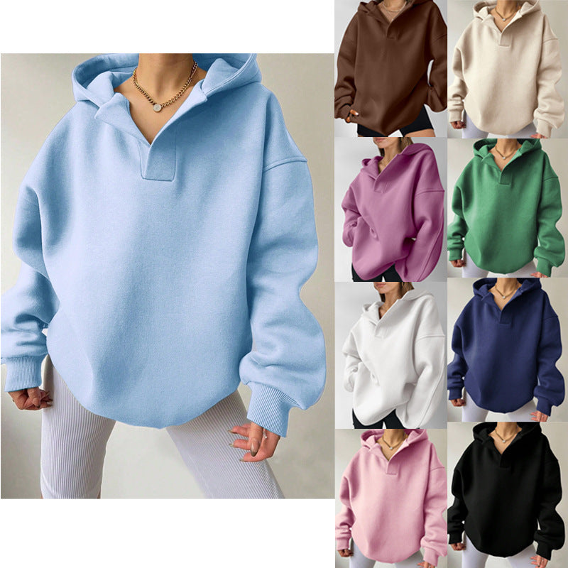 Women's Solid Color Long Sleeve Hooded Loose Women's Sweater, Sweater