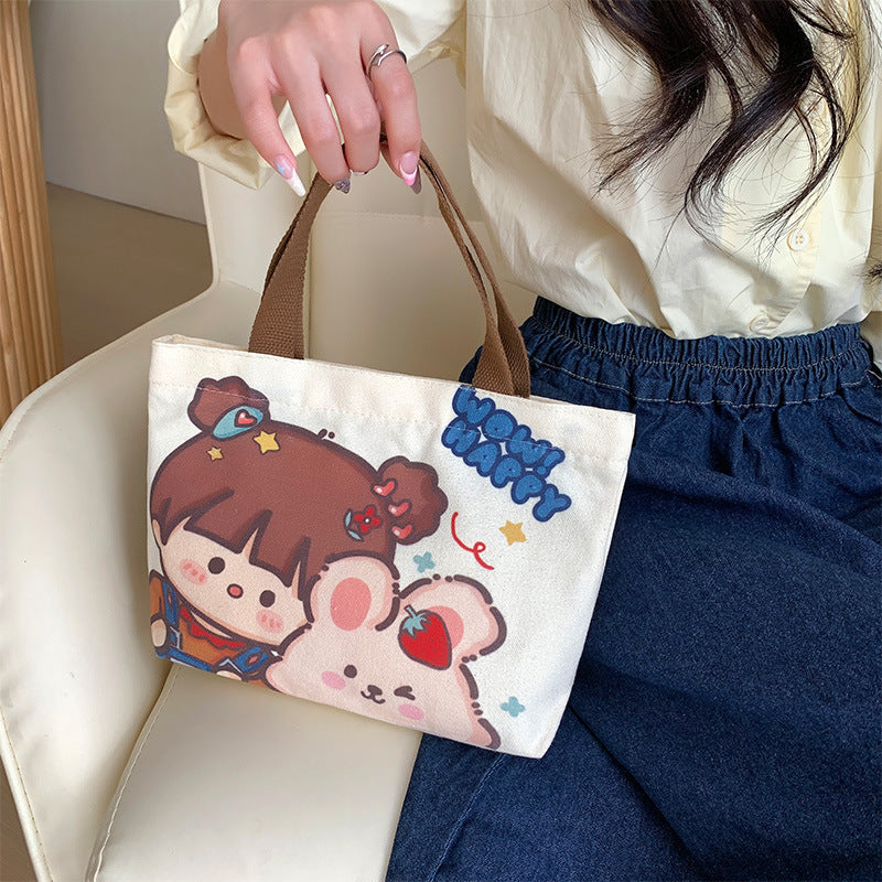 Women's Cute Cartoon Canvas Tutorial Lunch Size Handbags