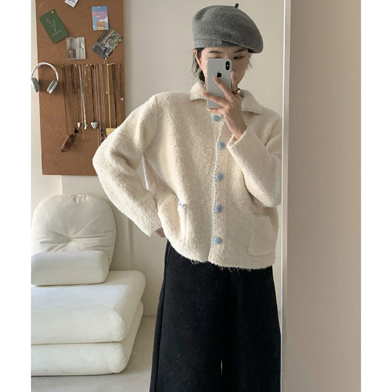 Women's Lapel Sweet Knitted Wear Korean Style Sweaters