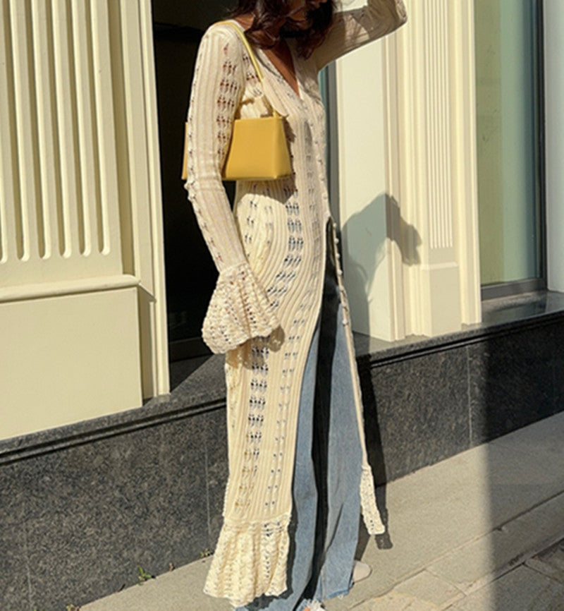 Women's Ruffled Idle Style Outer Flared Sleeve Coats