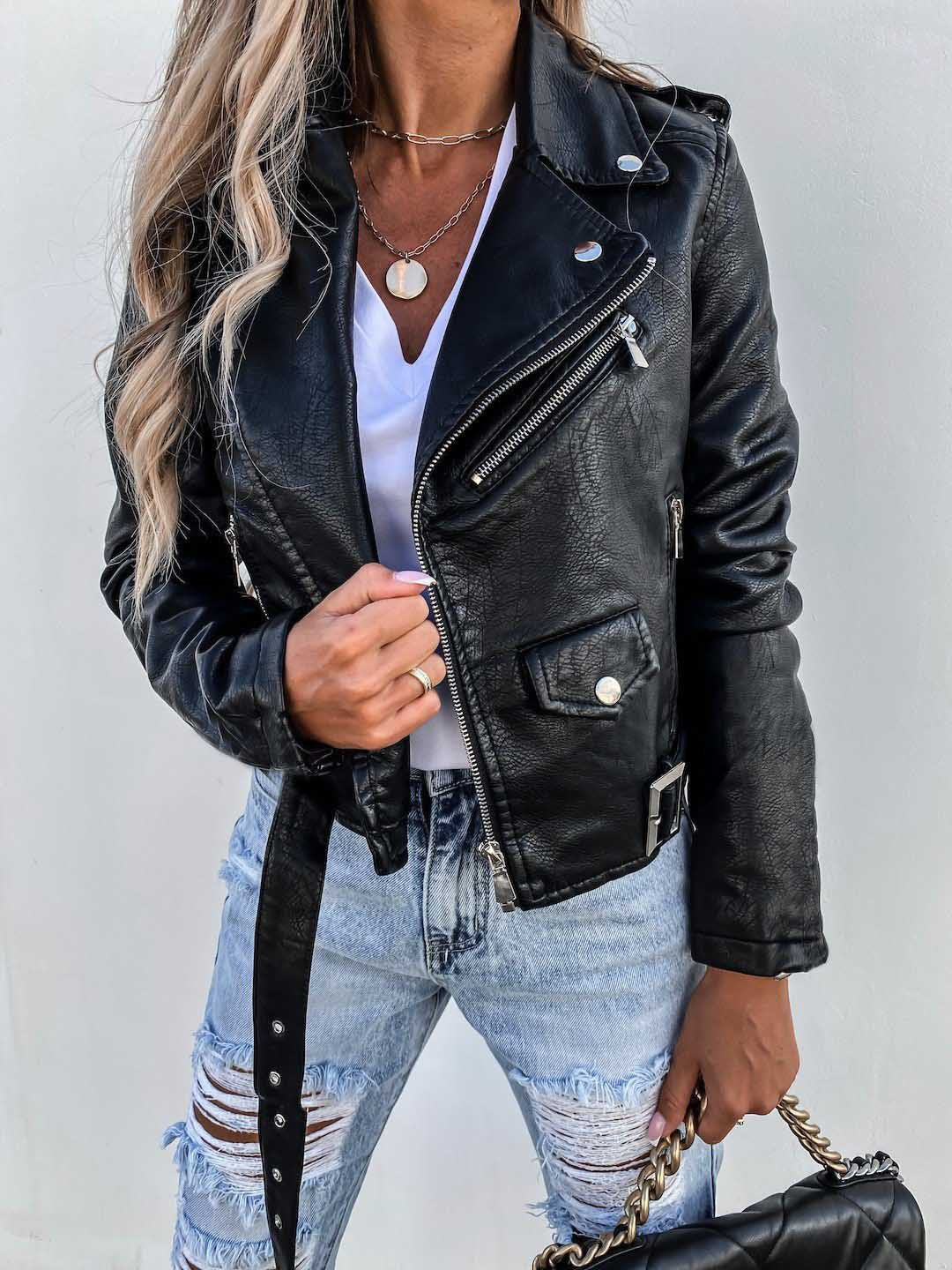 Women's Beautiful Russian Leather Motorcycle Zipper Jackets