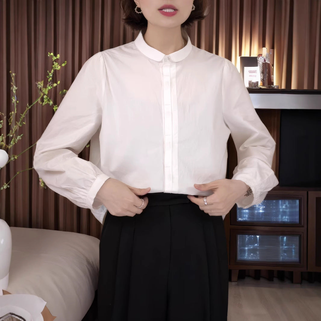 Women's Classic White Long-sleeved Shirt High Quality Tops