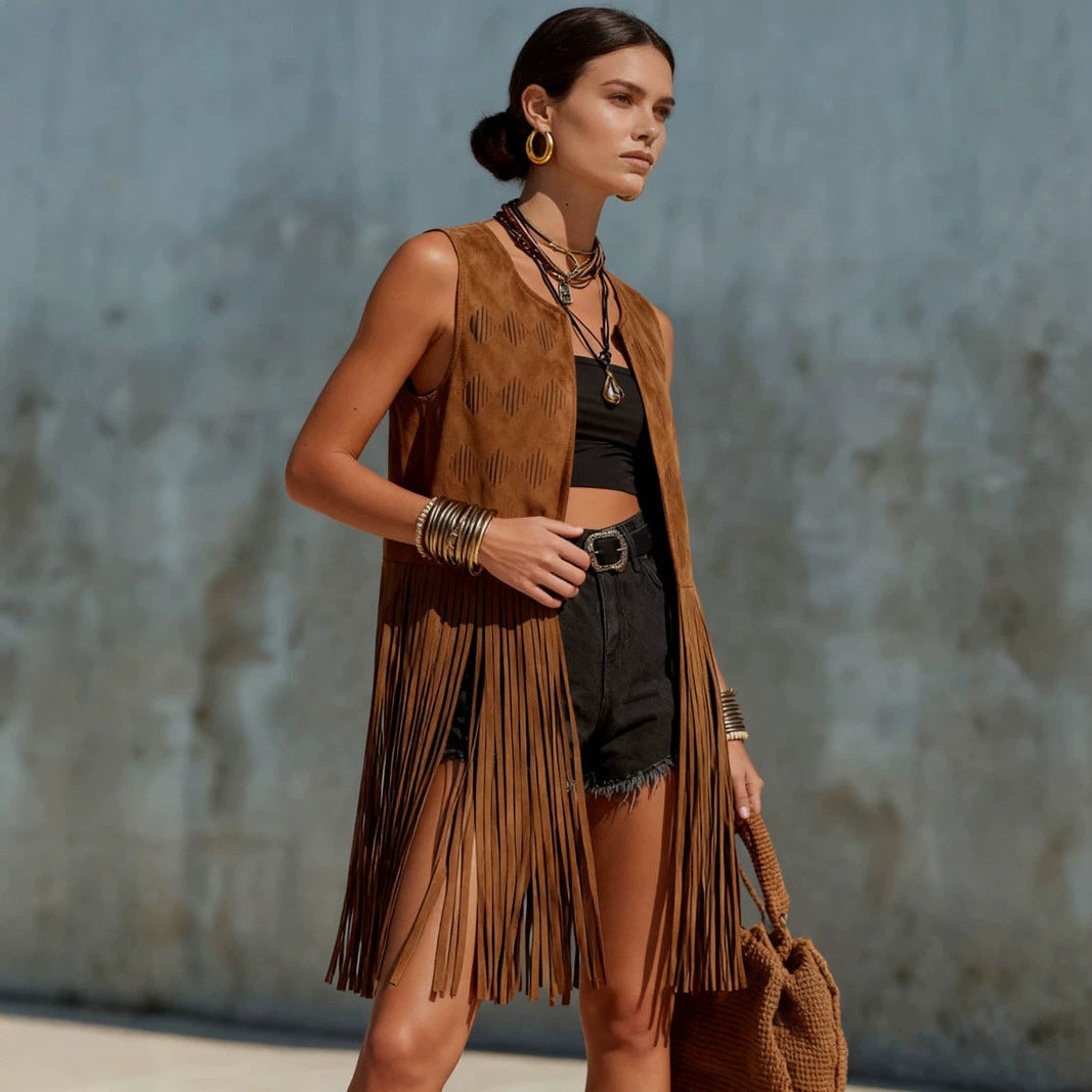 Cool Classy Women's Tassel Sleeveless Suede Women's Vest