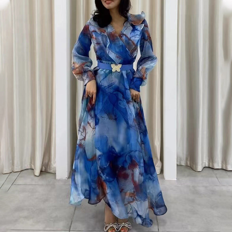 Women's Printed Wide Hem Gauzy Dress Commuter Dresses