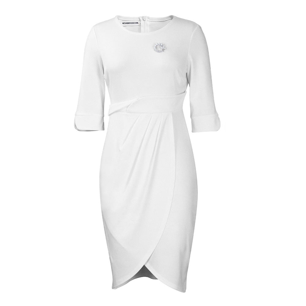 Women's Large Summer Elegant Pleated With Brooch Dress