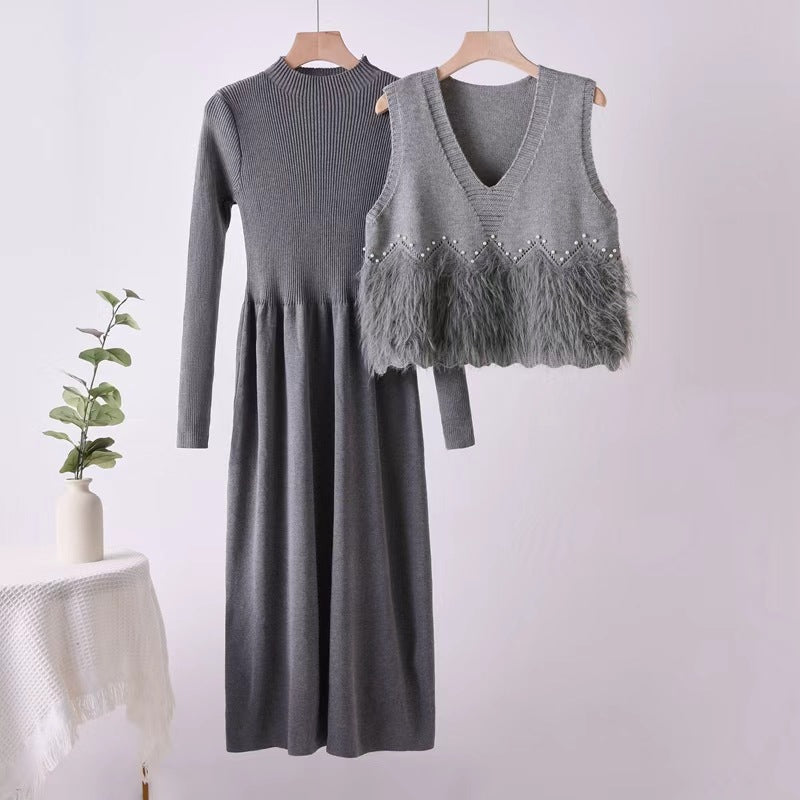 New Dress Style Knitted Two-piece Mid-length Suits