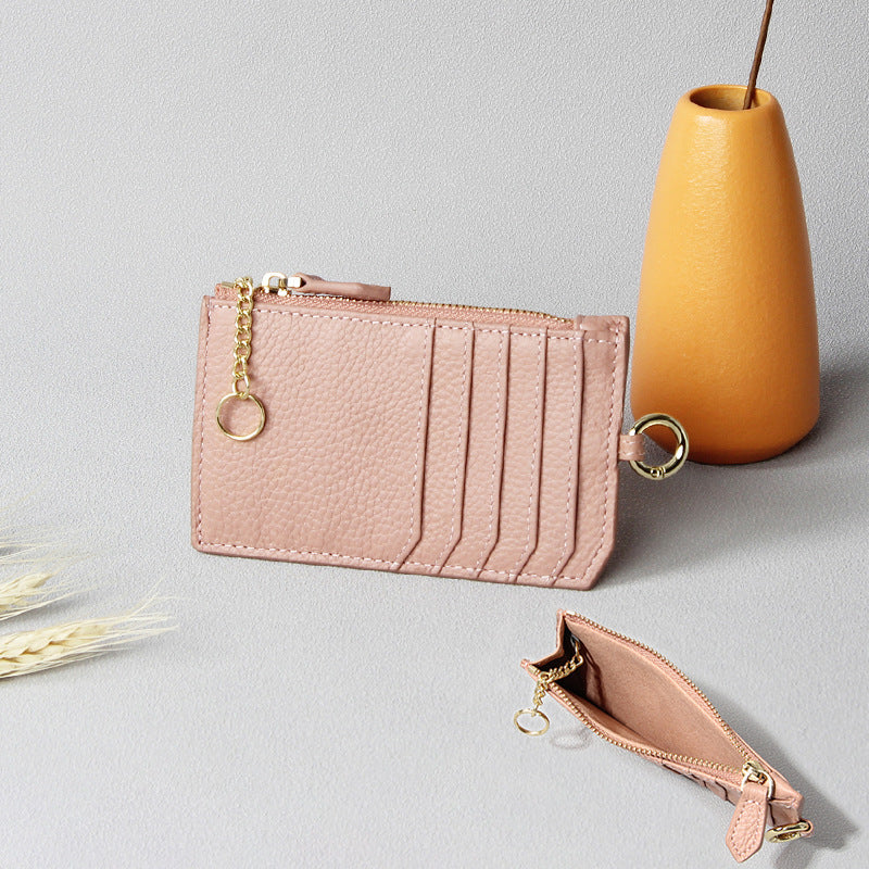 Leather Zipper First Layer Cowhide Compact Card Holder