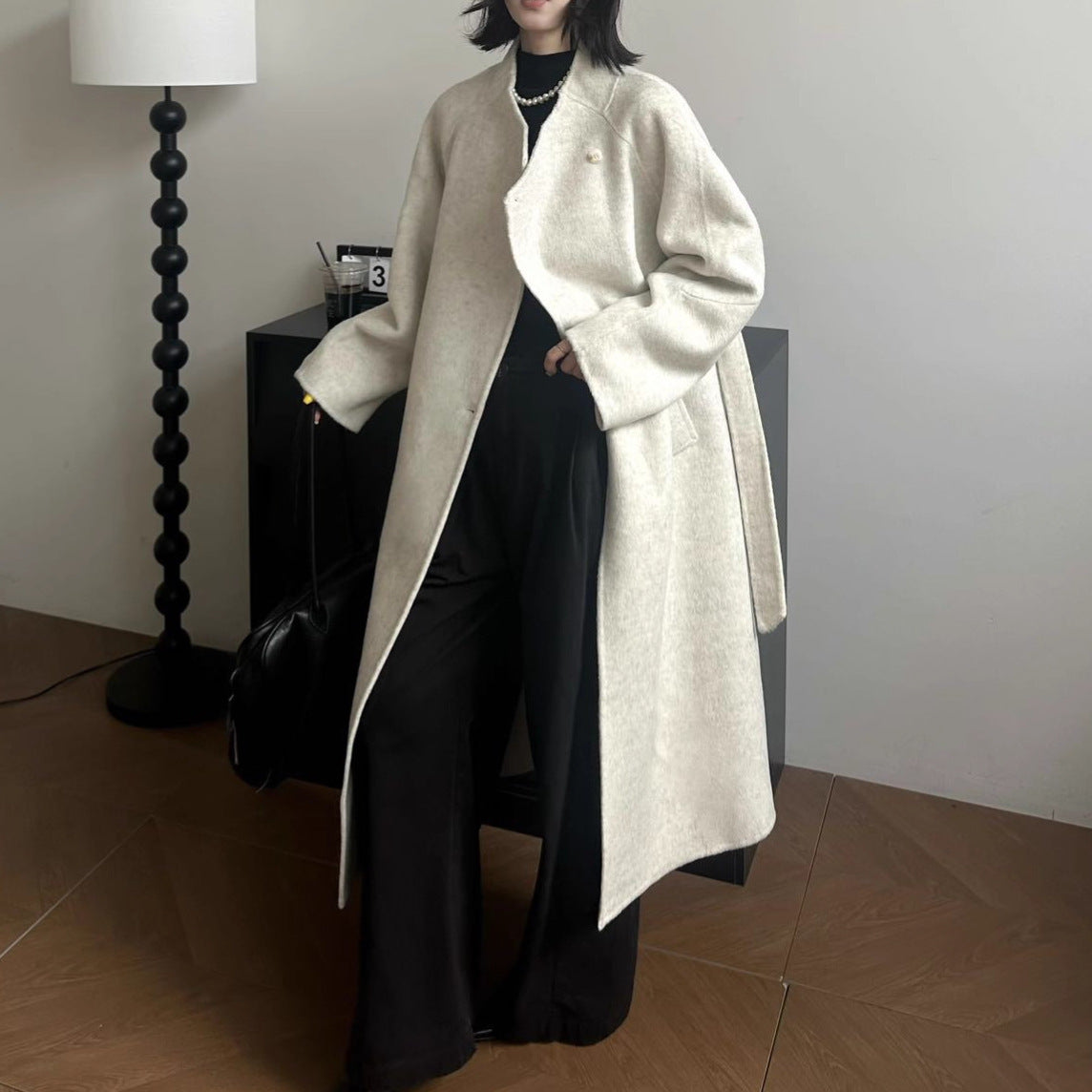 Women's Style Elegant Buckle Collar Wool Overcoat Coats