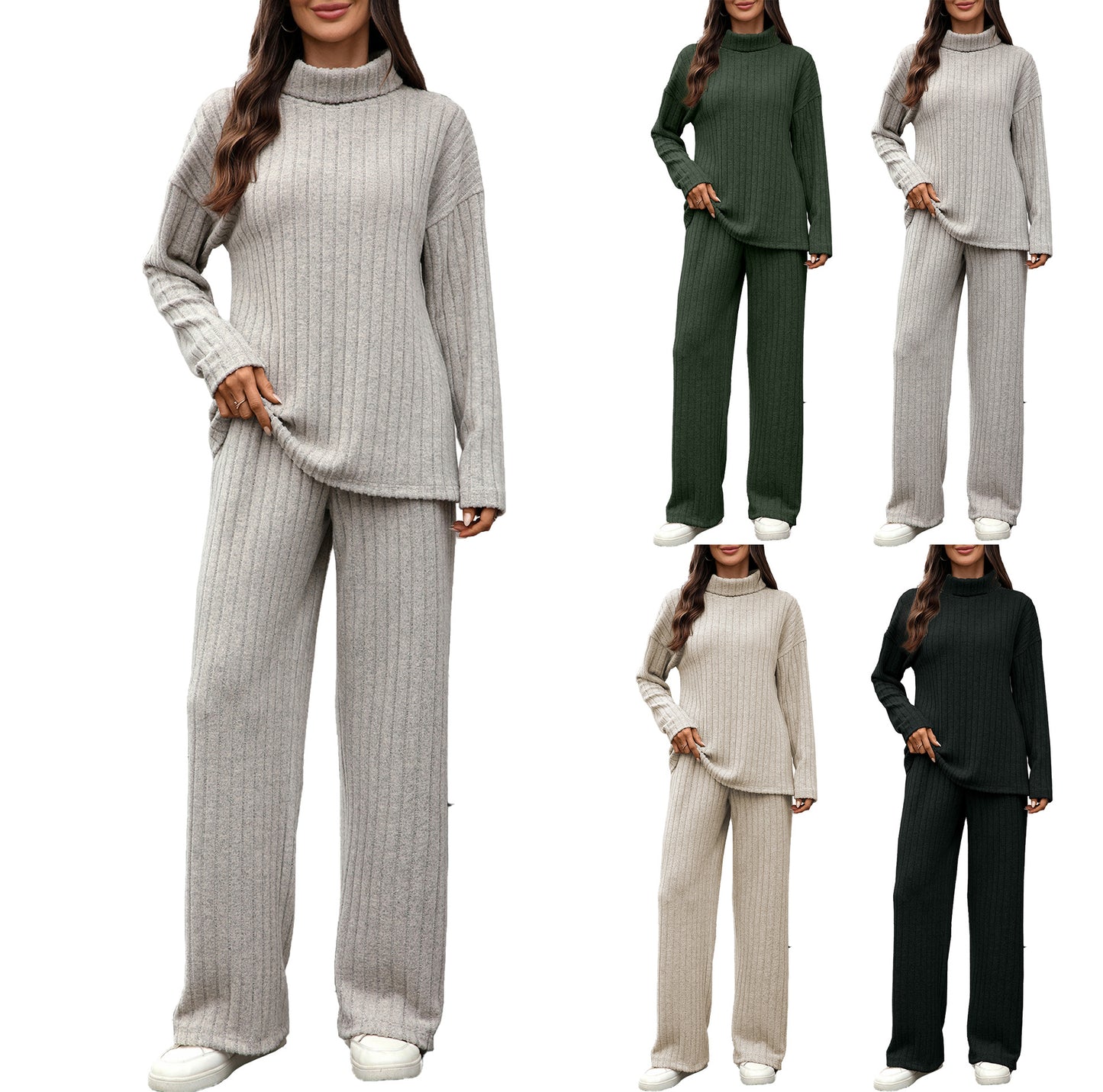Women's Sleeve Sunken Stripe Pocket Loose Wide Fashion Casual Suit