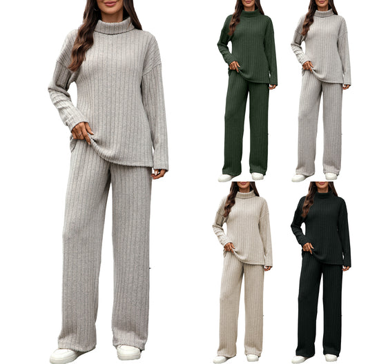 Women's Sleeve Sunken Stripe Pocket Loose Wide Fashion Casual Suit