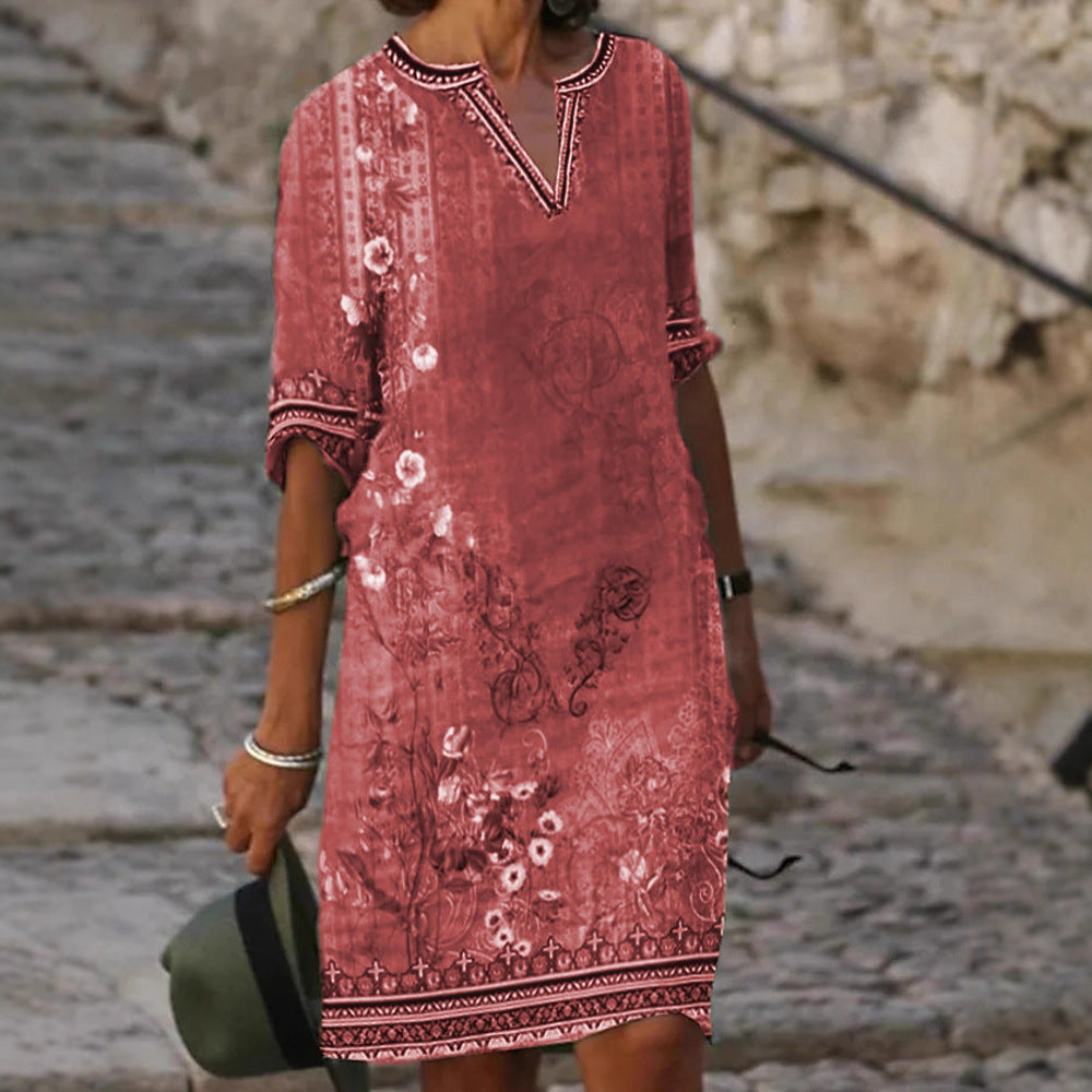Women's Casual Retro Printed Summer Sleeve Dress