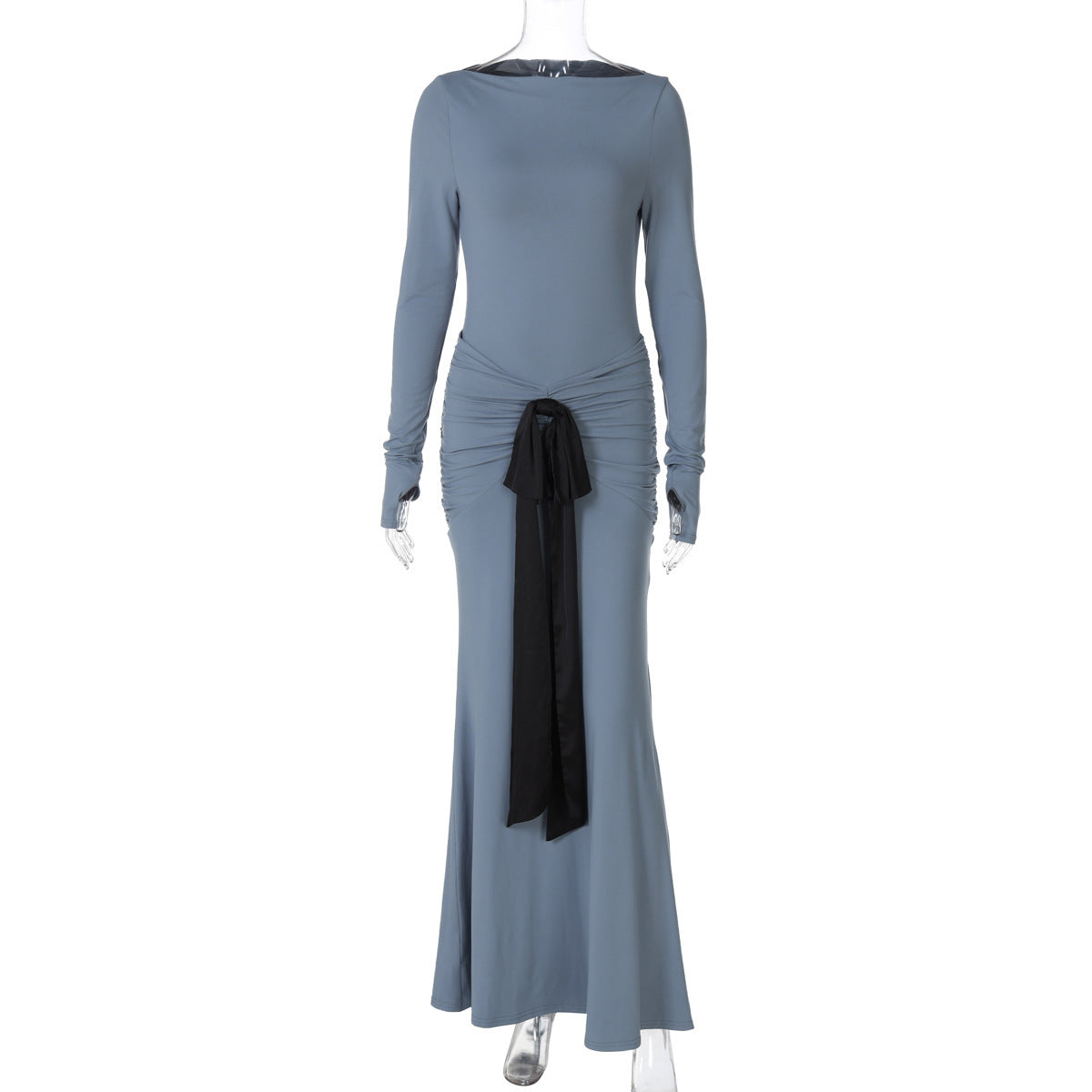 Women's Fashion Solid Color Pleated Long Sleeve Dresses