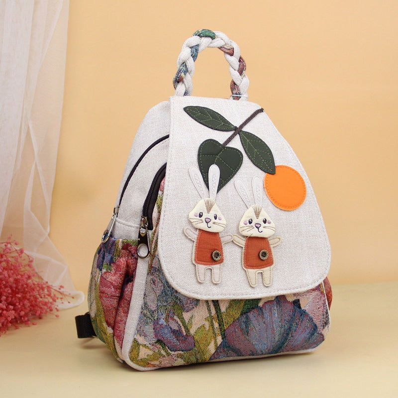 New Cute Rabbit Woven Portable Adult Backpacks