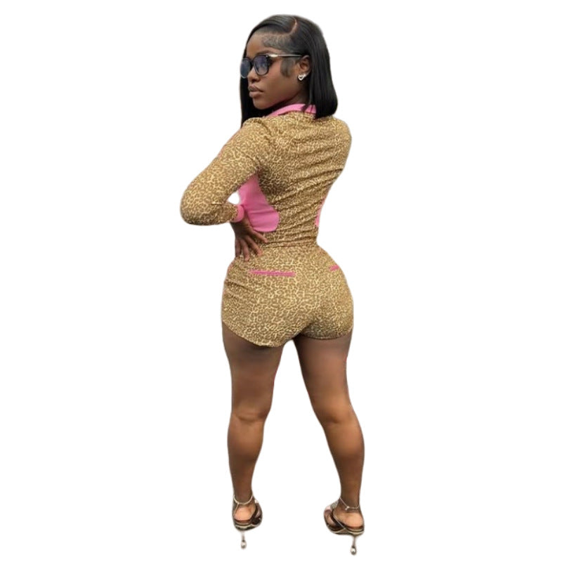 Unique Leopard Print Long Sleeve Stretch Suits