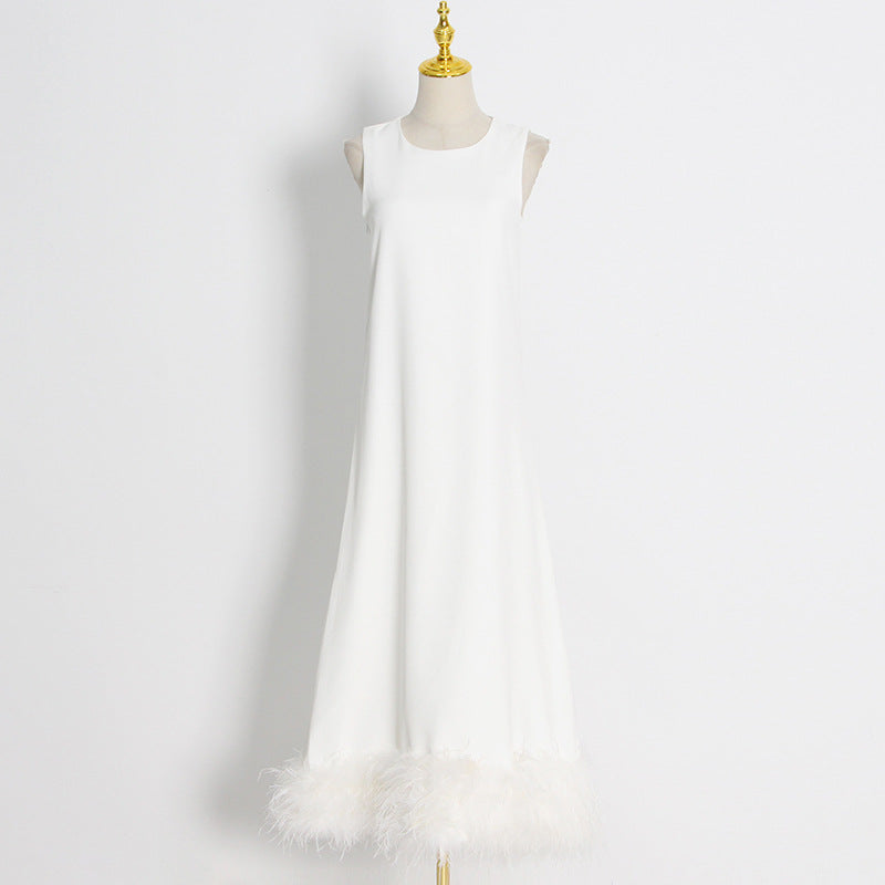 Autumn Round Neck Sleeveless Hem Stitching Dresses