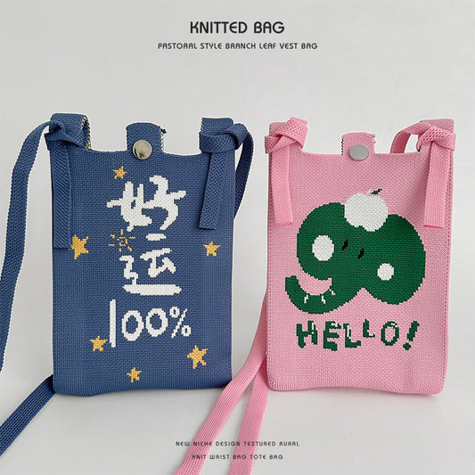 Women's Charming Mobile Detachable Strap Knitted Phone Bags
