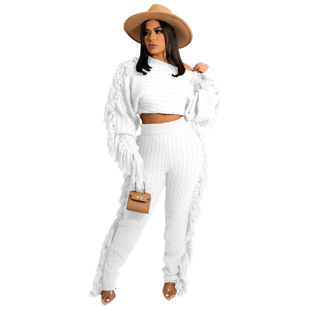 Women's Casual Solid Color Knitted Long Sleeve Suits