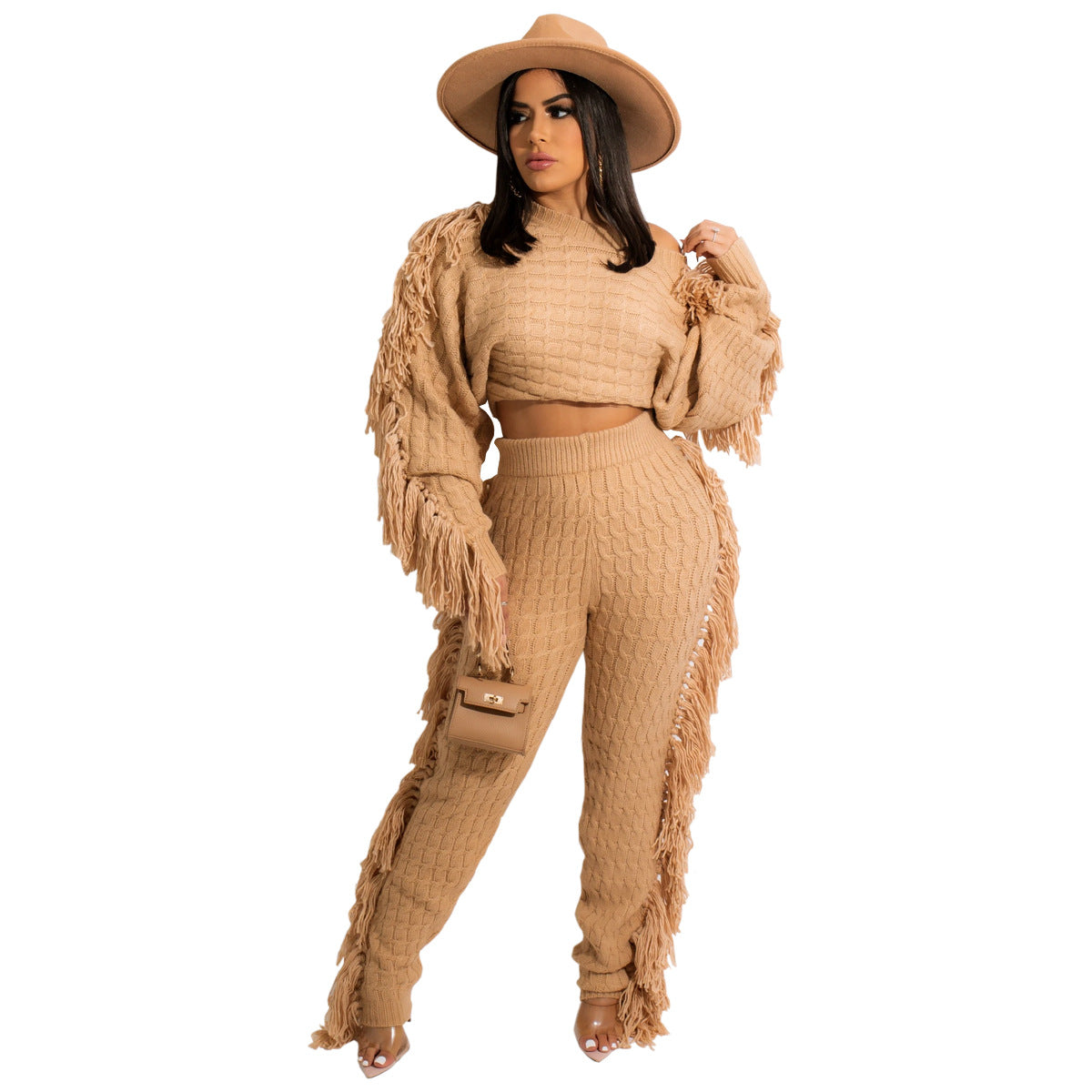 Women's Casual Solid Color Knitted Long Sleeve Suits