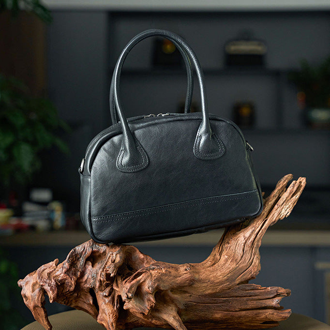 Women's Full Tree Cream Vegetable Tanning Leather Bowling Handbags