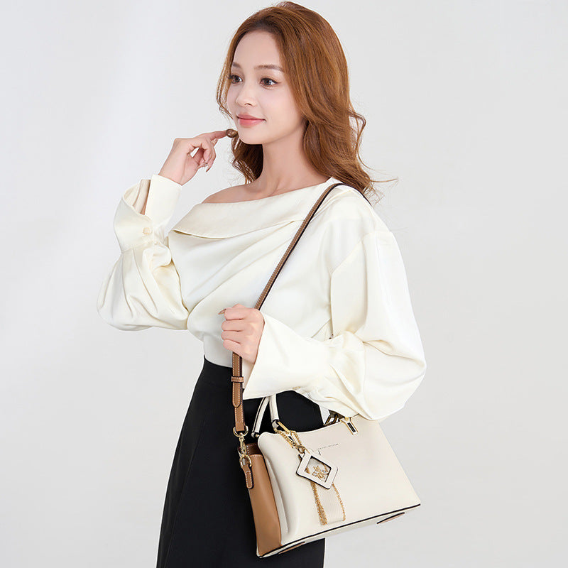 Women's Genuine Leather Portable Birthday Contrast Color Affordable Luxury Handbags