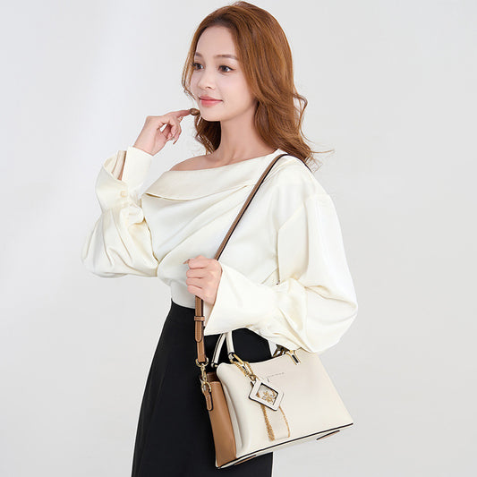Women's Genuine Leather Portable Birthday Contrast Color Affordable Luxury Handbags