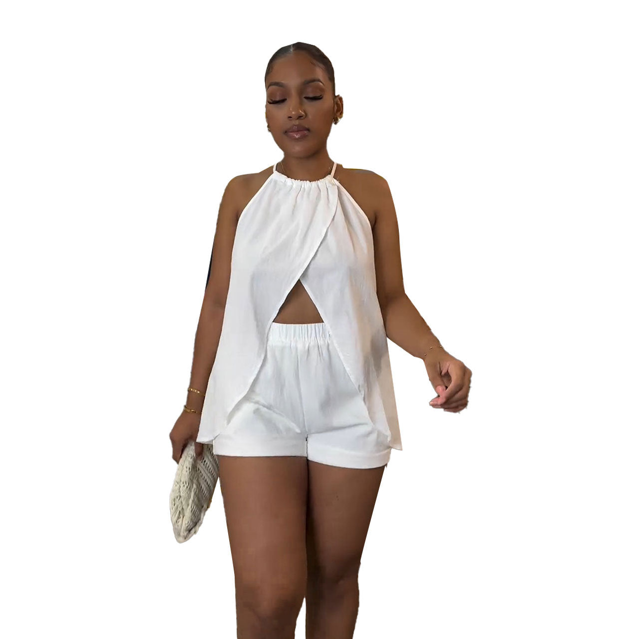 Sexy Pure Color Split Halter Strap Suits