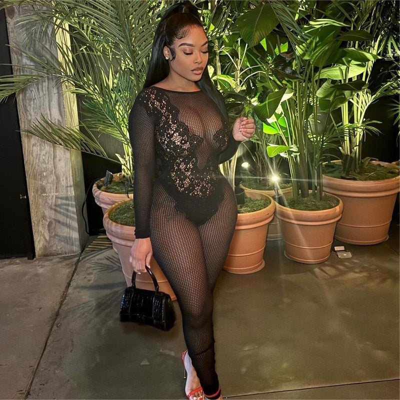 Women's Autumn Round Neck Sexy Long-sleeved Knitted Fashion Jumpsuits