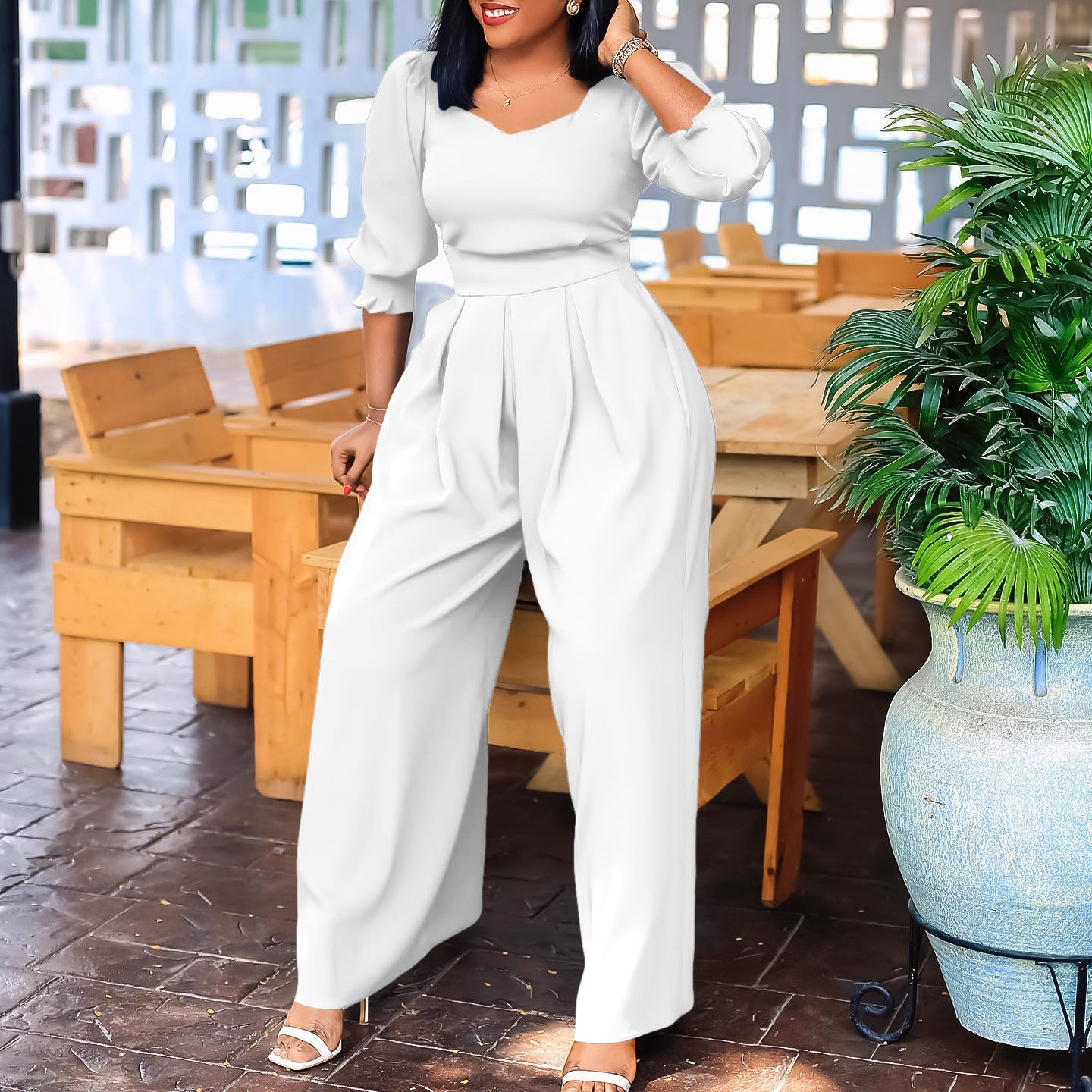 Women's Winter Long Sleeve Solid Color Loose Wide Pants
